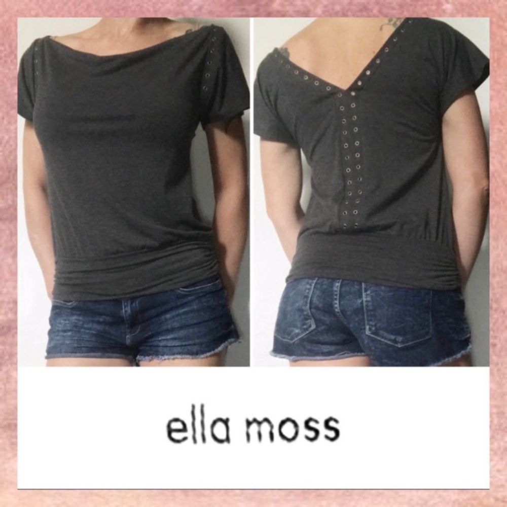 Ella Moss Dark Gray Grommet Studded Top Small S